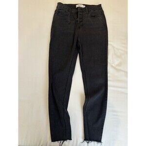Carly Jeans Womens Size 5 Button Fly Black Danny BK Denim Raw Hem Stretch